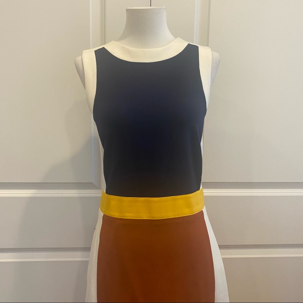 TORY BURCH Sleeveless Mod Design (Navy Rust & Gold) Midi A-line Dress - Picture 2 of 9